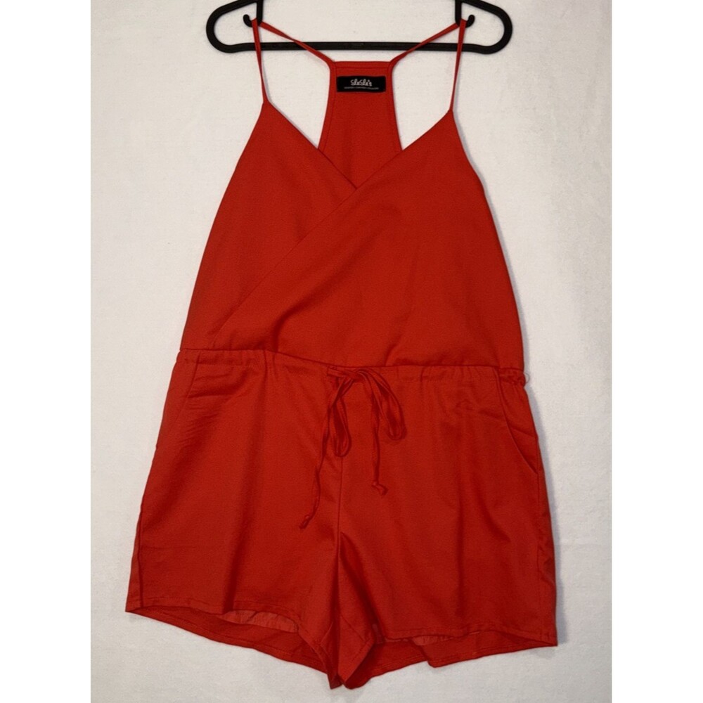 Lulus Red Romper Size Sm V-Neck Drawstring Waist Trendy Twee Cruise Vacation